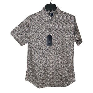 Ben Sherman navy and brown short sleeve button down shirt sz S